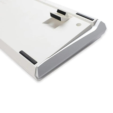 Classic Tenkeyless Mechanical Keyboard In Crisp Pure White Featuring Hot Swappable Switches With Custom Rgb Lighting back view showing sleek design and rubber grips.
