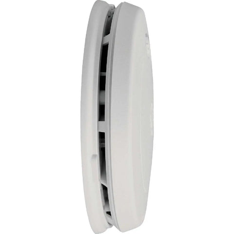 Side view of 10 Year Battery Powered Photoelectric Smoke And Carbon Monoxide Detector with secure vent design and slim profile.