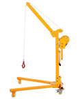 Rock Solid Portable Foldable Hand Crane With Heavy Duty Steel Wheels, Smooth Rotating Engine Stand, And Tough Vertical Jack Lifting Tool Built Grit For Weekend Mechanics Hauling 500KG Loads with a red hook.