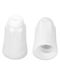Two white ceramic wire connector caps (porcelain twist caps) for high-temperature electrical connections