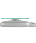 Side view of Digital Glass Top Kitchen Scale with 11 lb capacity and LCD display, sleek silver finish, for precise meal prep.