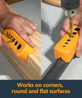 Pro Grade Drill Guide And Jig Block With Six Common Drill Bit Sizes For Straight Perpendicular Holes In Woodworking V Groove Channel