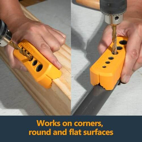 Pro Grade Drill Guide And Jig Block With Six Common Drill Bit Sizes For Straight Perpendicular Holes In Woodworking V Groove Channel
