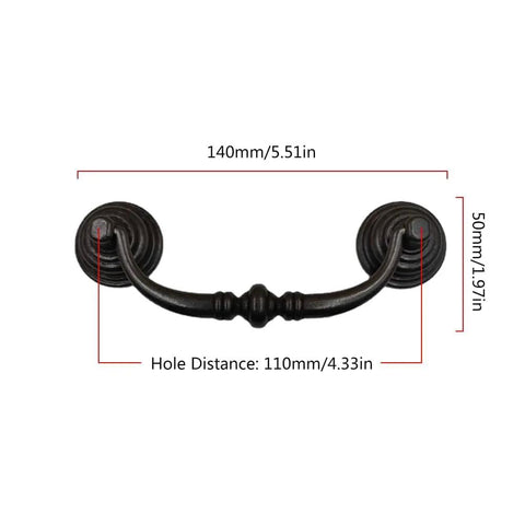 4 Pack Vintage Cabinet Pulls Handles Set 4.33 Inch Drop Ring Drawer Handles For Dresser Cabinet Furniture Hardware Iron Black