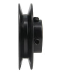 Side view of Rock Solid Cast Iron Single Groove Web Sheave Pulley with 3 inch OD and 5/8 inch Bore for V belt drive.