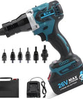 Badass 2 In 1 Cordless Rivet Nut Gun With Beast Mode 26V 5200mAh Battery and M3 To M12 Pullers Plus Charger, portable tool set.