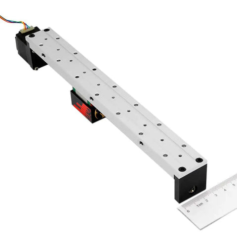 Mini Linear Rail Slide Guide For CNC Motion Table With Nema 14 Stepper Motor, 50 To 300mm Stroke, 0.02mm Repeatability, ruler shown
