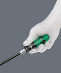Hand holding Extra Slim Bit Holding Screwdriver With Flexible Shaft And Magnetic Bit Holder, One Fourth Inch Hex, 173.5mm Length