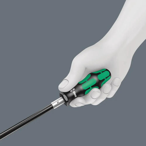 Hand holding Extra Slim Bit Holding Screwdriver With Flexible Shaft And Magnetic Bit Holder, One Fourth Inch Hex, 173.5mm Length