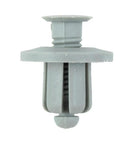 Close-up of a grey nylon rivet from Go To Plastic Fastener Clips Kit With Nylon Rivets 100 Pieces For Trunk Bumper Door Panels Engine Cover