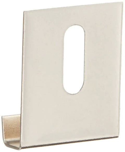 Single metal clip from Wide Channel Metal Mirror Clips Set For Hanging Mirrors And Framed Photos, silver, fits 1/4 to 3/8 in channel.