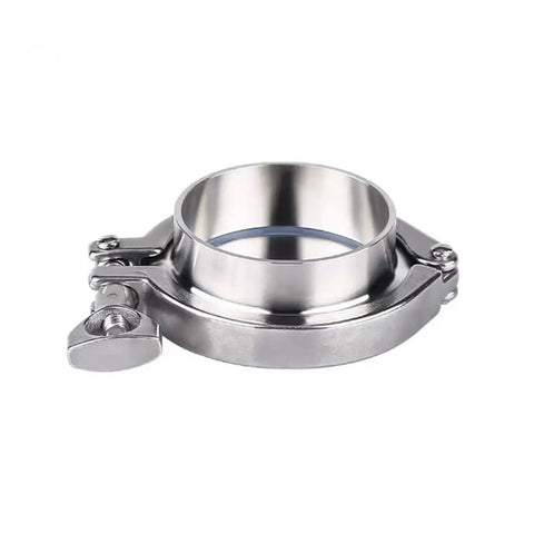 304 Stainless Steel Sanitary Weld Ferrule Union Kit With Tri Clamp, End Cap, And Silicone Gasket For Brewery Brewing Winemaking Food Dairy Processing High Quality Quick Connect 168mm X 183mm Size, side view