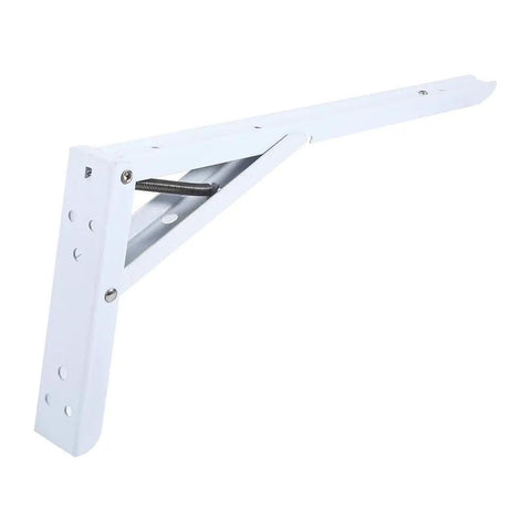 Two Pack Heavy Duty Steel Folding Shelf Brackets Wall Mounted White With Spring Loaded Design 8 10 12 And 14 Inch Adjustable Brackets