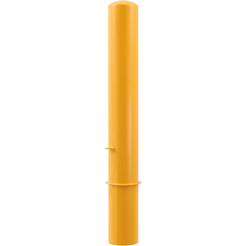 Heavy Duty Removable Round Bollard Featuring Slick Flush Mount Sleeve Base in bright yellow for parking lot guard setup.