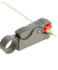 Rotary Coax Cable Stripper Cutter Tool For RG6 RG59 RG58 Quad And Dual Wire in gray, showing ergonomic grip and adjustable depth
