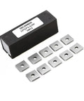 12mm Square Carbide Inserts 4 Edges 35 Degree Cutting Angle For CNC Spoilboard Surfacing Router Bits Tungsten Carbide Replacement Cutter For Wood Turning Tools 12x12x1.5mm Pack Of 10 shown with packaging.