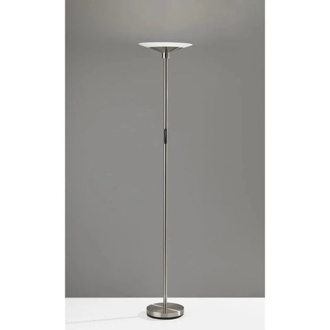 Solar Led Torchiere Floor Lamp In Brushed Steel With Circadian Rhythm Lighting And Color Temperature Control shown in a room.