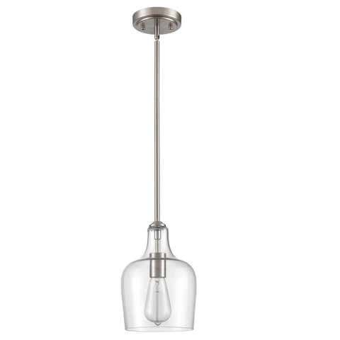 Modern Farmhouse Glass Pendant Light For Kitchen Island In Brushed Nickel Hand Blown Teardrop Shade 1 Light ETL Listed Wrought Iron Fixture