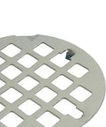 Snap In Shower Drain In Polished Stainless Steel With Adjustable Prongs For A No Sweat 3-1/4 Inch Pipe Setup Fits Cast Iron Or Plastic Plumbing Total Game Changer That Looks Sharp And Runs Smooth, round grating with diamond pattern.
