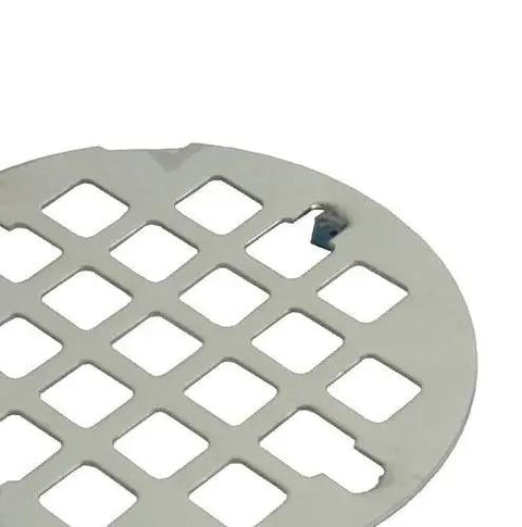Snap In Shower Drain In Polished Stainless Steel With Adjustable Prongs For A No Sweat 3-1/4 Inch Pipe Setup Fits Cast Iron Or Plastic Plumbing Total Game Changer That Looks Sharp And Runs Smooth, round grating with diamond pattern.