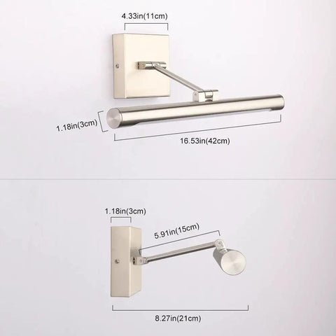 Dimensions of Awesome Adjustable Dimmable LED Picture Light With Swing Arm In Brushed Nickel For Lighting Up Artwork Paintings And Hallway Accent In Warm White 3000K Hardwired Full Metal Build