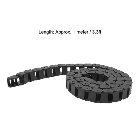 Beefy Black Nylon PA66 Cable Drag Chain 10x15mm Inner Height By Width, 1 Meter Length With End Connector For CNC Machines