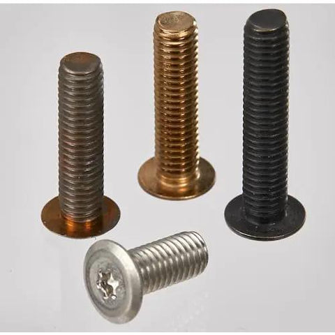 Premium Heavy Duty Stainless Steel Hex Robe Screws Featuring Ultra Low Head Design M5 X 8 Millimeter 14 Pack showing various colors.