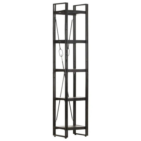Dope 5 Tier Black Bookcase With Solid Mango Wood Shelves And Powder Coated Steel Frame Industrial Style Storage Rack For Books And Decor 15.7 By 11.8 By 70.9 Inches showing full vertical view