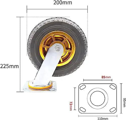 Smooth As Butter Heavy Duty Rubber Swivel Casters Set Of 4 Non Slip Replacement Wheels For Home Furniture And Workshop Carts With Dual Bearing Tech Dust Sealed Tread Universal Fit showing dimensions and design.
