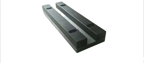 Adjustable Bottom V Die For 12 Inch Press Brake Attachment, flat top style in half inch steel, view of gap adjustments and threaded holes