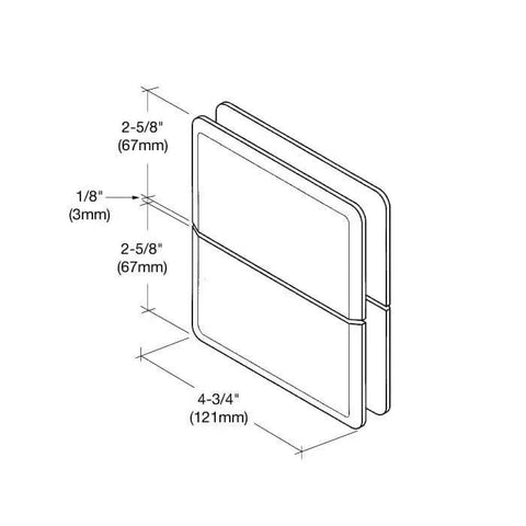 Diagram of Senior Prima 02 Series Polished Nickel Top Notch Glass To Glass Mount Hinge with dimensions and specifications detailed.
