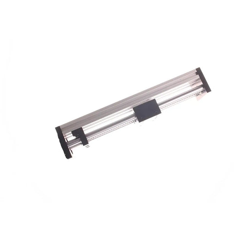 Beefy Heavy Duty Sliding Table With 50 To 600 Millimeter Stroke SFU1605 Linear Guide Platform And Ball Screw Actuator Module For CNC Machines, Robotics, And Automation With Aluminum Profile Base. Side view of aluminum linear stage with ball screw and guide rail.