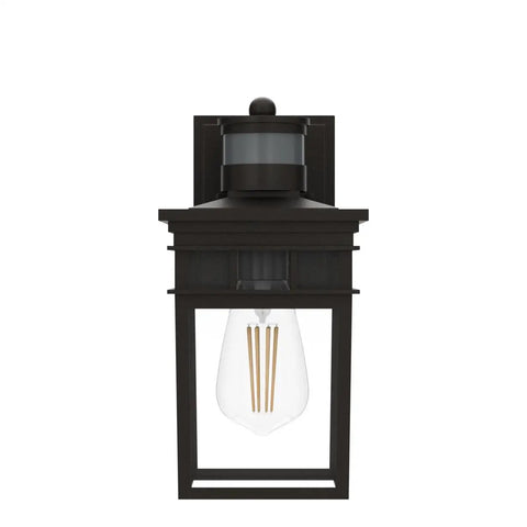 Motion Sensor Outdoor Wall Lantern With Remote, Dusk To Dawn Sensor, Four Modes, Glass Shade, LED Bulb Included, front view
