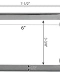 Premium Heavy Duty 304 Stainless Steel Motorcycle License Plate Frame, dimensions displayed, fits standard plates.