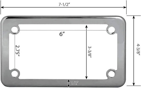 Premium Heavy Duty 304 Stainless Steel Motorcycle License Plate Frame, dimensions displayed, fits standard plates.