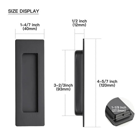 Size details of 4 Pack Black Sliding Closet Door Pulls Flush Recessed Finger Pulls 4.72 Inch Length Square Cabinet Pulls