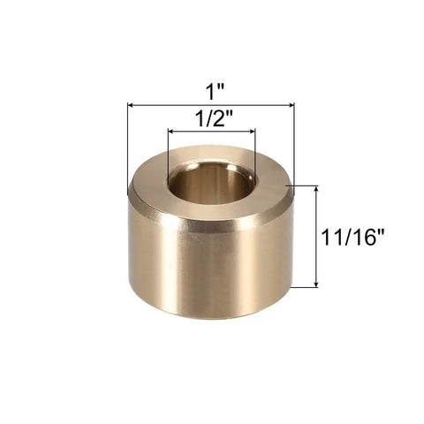 Self Lubricating Bronze Bearing Sleeve Built Tough For Heavy Duty Use One Half Inch Bore One Inch Outer Diameter Eleven Sixteenths Inch Length Sintered Bushing