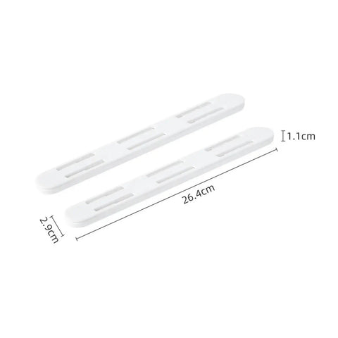 2 Pack Under Mount Cabinet Drawer Slides Featuring Grippy Adhesive Pull Out Shelf Rails No Fuss Heavy Duty Hardware, white slides, 26.4cm x 2.9cm size.