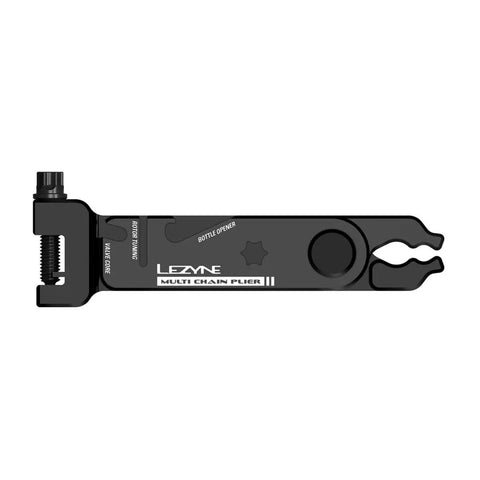 Side view of All In One Bike Chain Tool With Quick Link Pliers, Chain Breaker, Magnetic Link Storage, Rotor Aligner, Valve Core Wrench And Bottle Opener For Trailside Repairs, Durable Aluminum Multi Tool For On The Go Fixes, showing the black aluminum design and compact features.