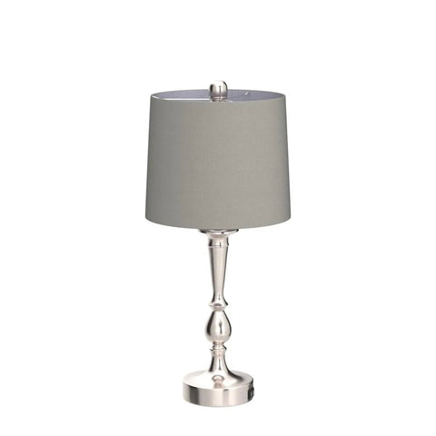 Set Of 2 Touch Control Table Lamps With Dual USB Charging Ports, 3 Way Dimmable, Nickel Finish, Grey Fabric Drum Shades, Modern Bedside Lamps