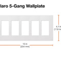 Dimensions of Screwless 5-Gang White Light Switch Cover Plate With Decorative Rocker Style And Outlet Cover, Gloss Finish.