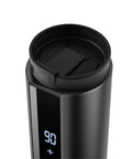 Ride Ready Smart Temp Control Car Mug, 12V Electric Heating Cup For Coffee And Tea, digital display showing temperature at 90 degrees.