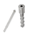 Front view of two-piece annular cutter kit with Weldon shank and long flat-shank HSS bit for magnetic drill press.