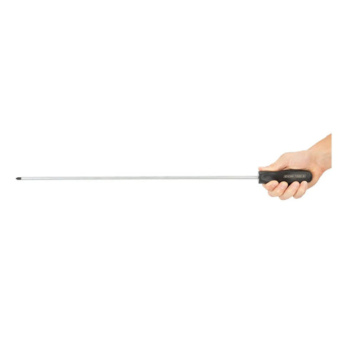 No. 2 Phillips Screwdriver 20 Inch Pro Grade, Rust Resistant Resin Handle held by hand