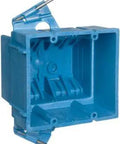 Professional Grade Hard Shell Double Gang Electrical Box In Vibrant Blue with impact-resistant thermoplastic body and installation clips.