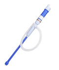Portable Battery Fuel Transfer Pump For Vehicle Maintenance With Auto Shutoff And Leak Proof Design, lightweight with blue hose.