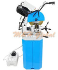 14 Inch Cold Cut Circular Saw With Heavy Duty Stand, Swivel Base Pro Grade Rig For Precision Metal Cutting, 220V 3 Phase, Dual Speed 18 Or 36 RPM, Cuts Steel Like Butter, Shop Ready, Built To Perform, Job Site Essential, side view showing motor and adjustable components