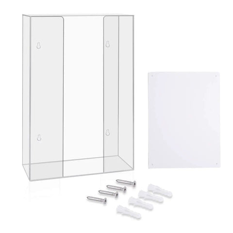 Clear Acrylic Glove Dispenser Wall Mount For Triple Glove Boxes with mounting screws included, space saver for kitchen lab or clinic.