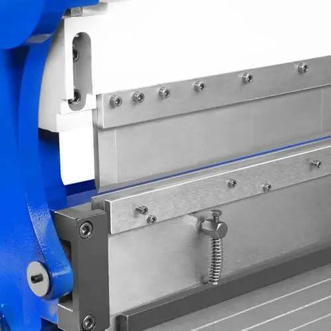 Close-up of 52-Inch 3-In-1 Pan And Box Brake With Slip Roll, Shear, And Bending Machine For Sheet Metal, showing adjustable fingers.