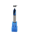 Heavy Duty 1/4 Inch Carbide Router Bit With Solid Nano Blue Coating For Angled V Groove And Chamfering On Hardwood And MDF Smooth High Speed Carving, 60 degree angle.